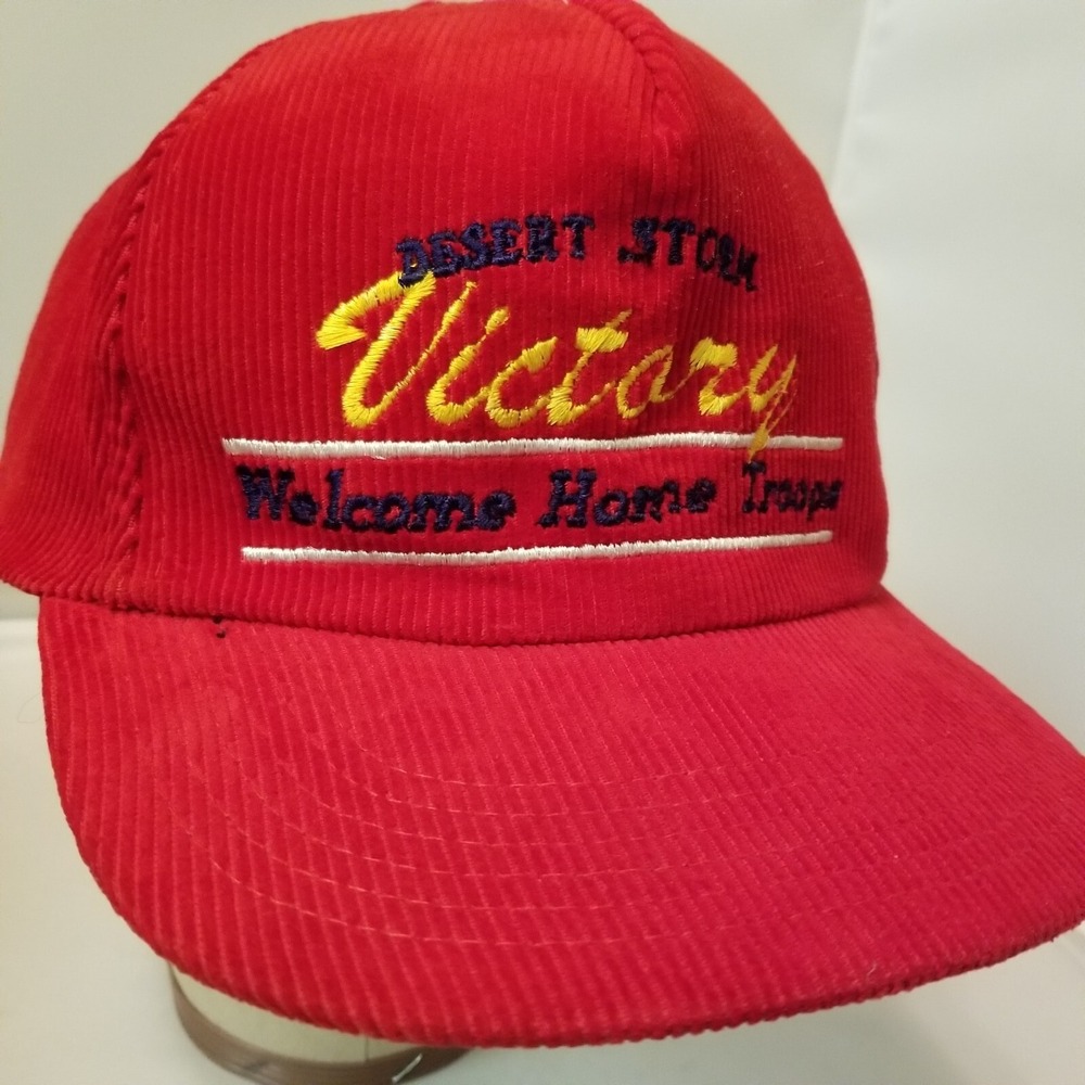 Vintage Desert Storm VICTORY WElcome HOME TROOPS Corduroy SnapBack Strap Red Hat - Picture 7 of 14